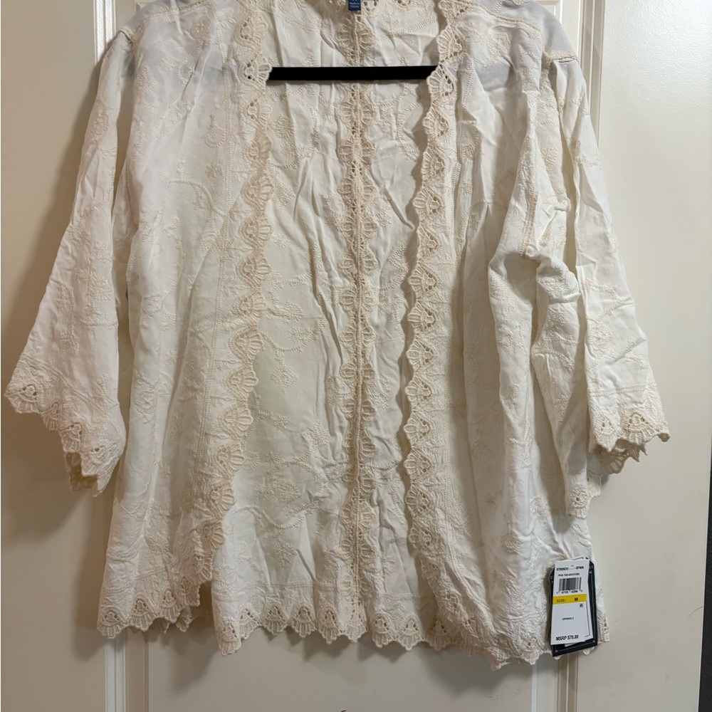 Democracy Cream Ruffled Bib Collar Blouse